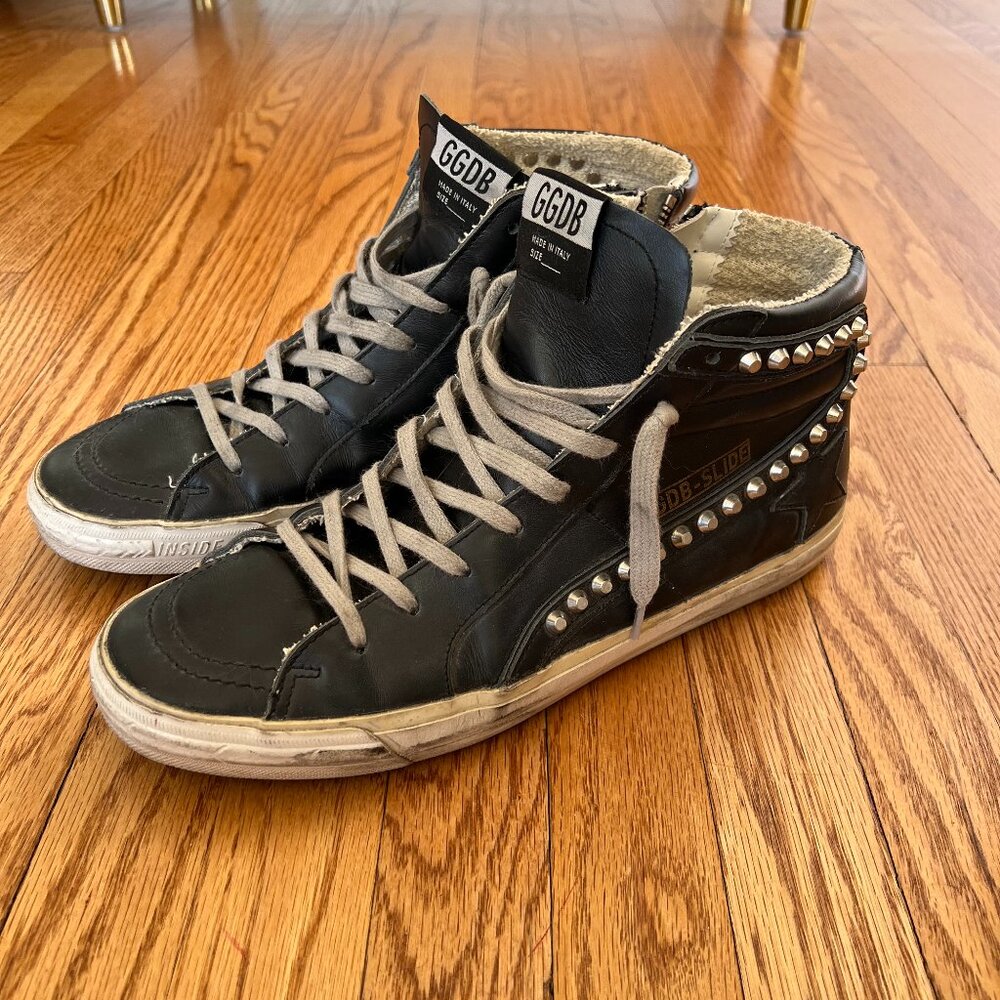 Golden Goose Slide Mid-Top Leather Stud Sneakers
